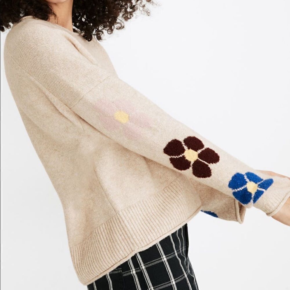 Madewell Women’s textured yarn belmore floral sleeve pullover sweater Sz XXS NWT